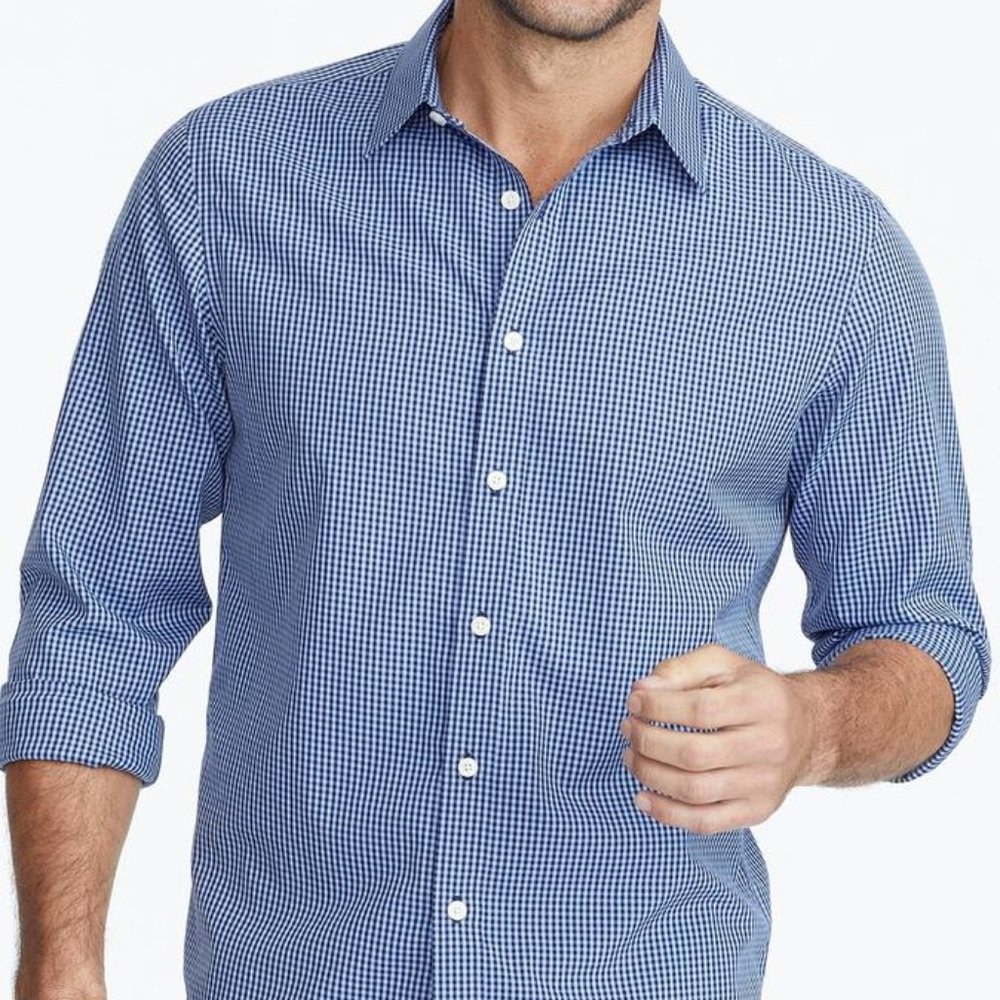 NEW UNTUCKit Long Sleeve Blue Micro Check Large